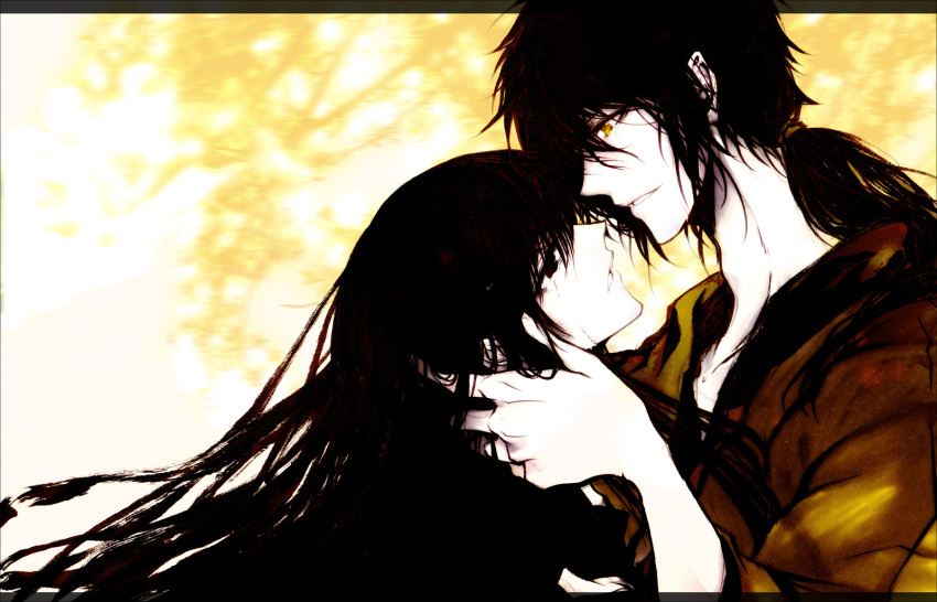 1boy, 1girl, black_hair, crying, highres, husband_and_wife, japanese_clothes, kimono