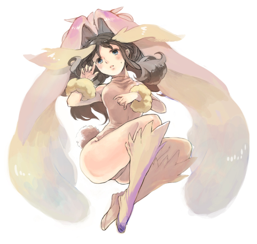 1girl, animal_costume, animal_ears, blue_eyes, blush, brown_hair, bunny_tail, bunnysuit