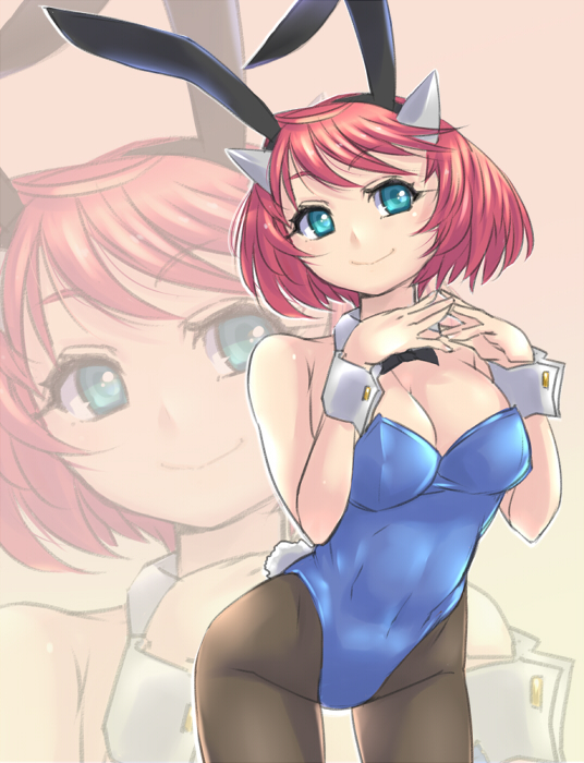 1girl, animal_ears, bowtie, breasts, bunny_tail, bunnysuit, cleavage, detached_collar