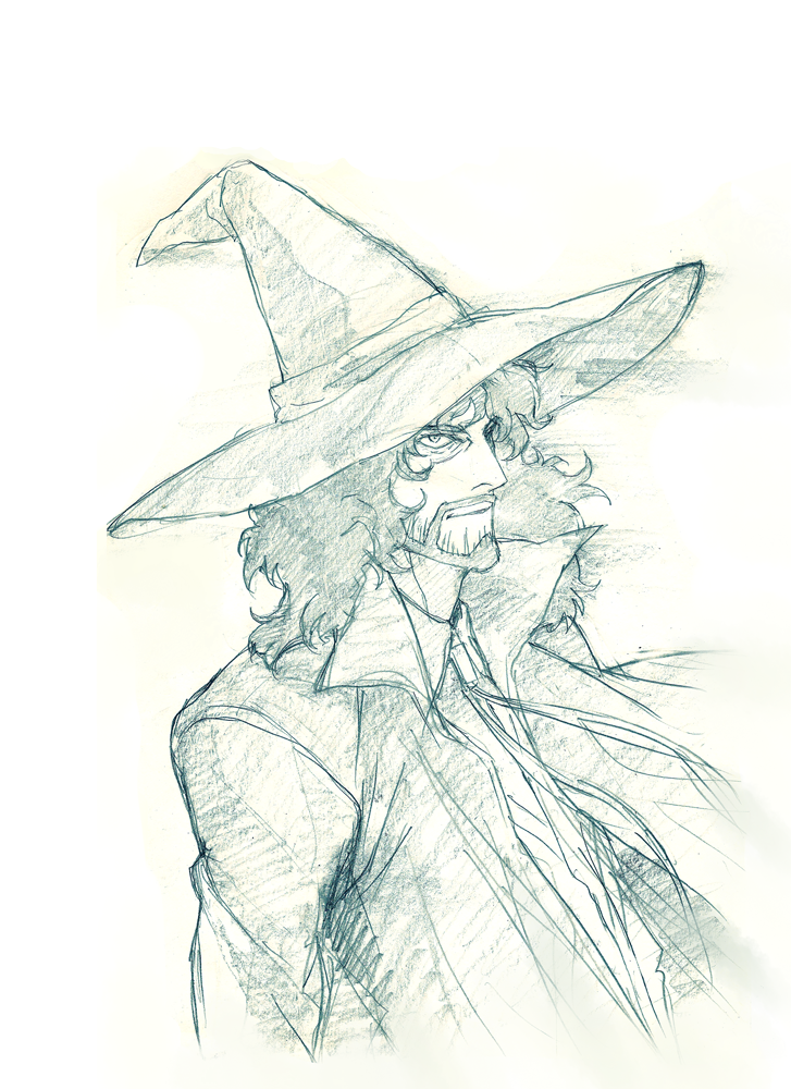beard, bust, cowboy_bebop, facial_hair, formal, hat, long_hair, mochi_bird