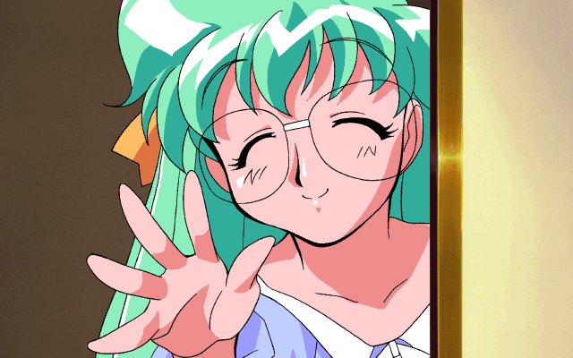cute, gif, glasses, green_hair, happy, long_hair, ribbon, seela