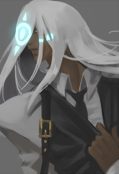 1boy, dark_skin, darkeagle_an, grey_eyes, guilty_gear, hair_over_eyes, long_hair, necktie