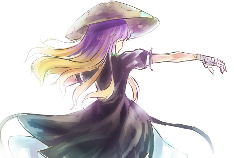 1girl, ajirogasa, bandages, blonde_hair, dress, from_behind, gradient_hair, hat
