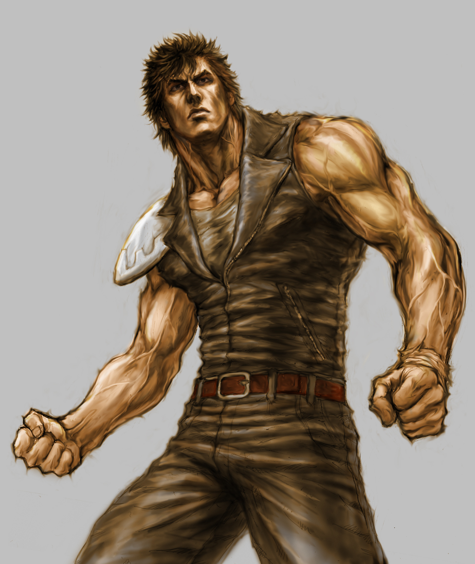 1boy, black_hair, clenched_hand, eyebrows, hokuto_no_ken, kenshirou, muscle, pauldrons