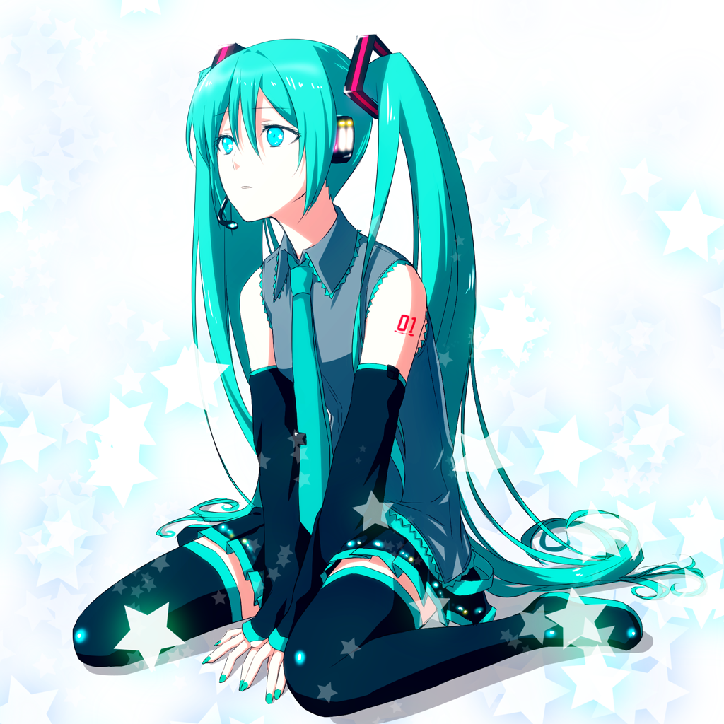 1girl, boots, detached_sleeves, green_eyes, green_hair, hatsune_miku, headset, long_hair