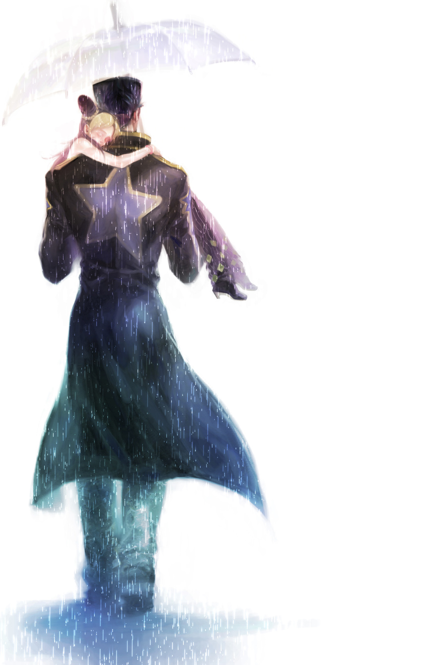 1boy, 1girl, child, double_bun, father_and_daughter, hat, hei_hwan, jojo_no_kimyou_na_bouken