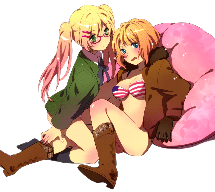 america_(hetalia), aqua_eyes, axis_powers_hetalia, bad_id, bikini, bikini_top, blonde_hair, blush
