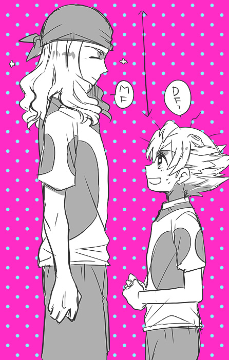 2boys, height_difference, inazuma_eleven_(series), inazuma_eleven_go, inazuma_eleven_go_galaxy, kusaka_ryuuji, long_hair, male