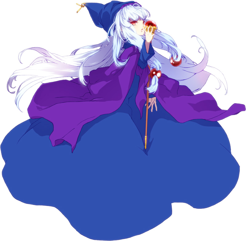 1girl, blue_dress, cape, dress, hat, kaki_(crinson), long_hair, puyopuyo