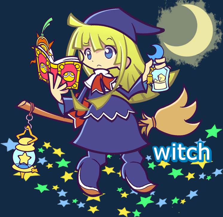 1girl, blonde_hair, blue_background, blue_eyes, book, boots, bottle, broom