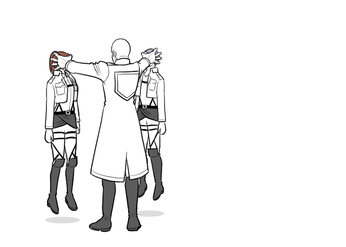 1girl, brown_hair, conny_springer, jacket, keith_shadis, ponytail, sasha_browse, shingeki_no_kyojin