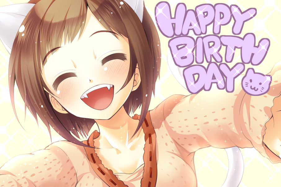 1girl, animal_ears, blush, brown_hair, cat, cat_ears, cat_tail, closed_eyes