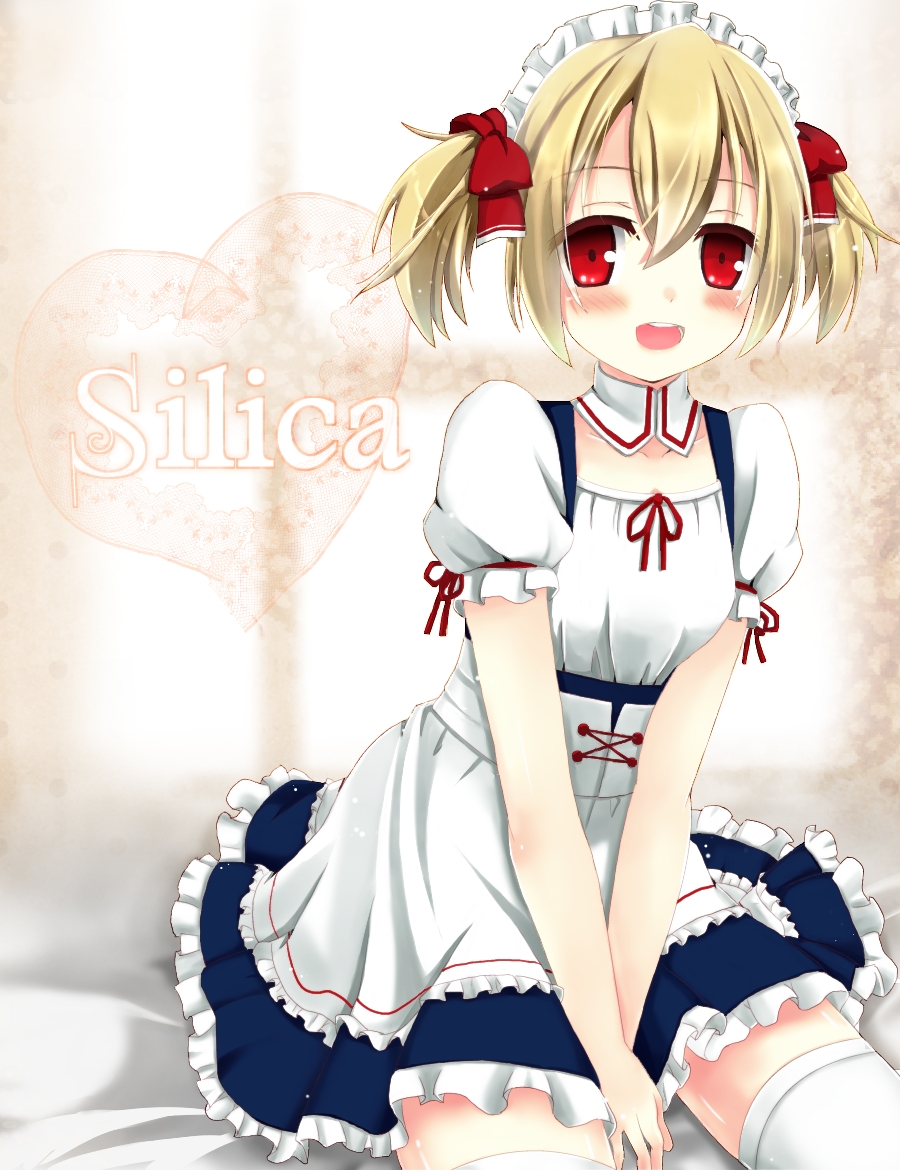 1girl, blonde_hair, kurose_yuuki, maid, red_eyes, short_hair, silica, sword_art_online