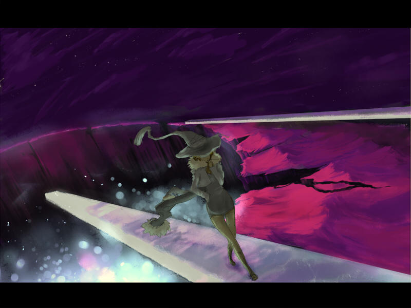 clouds, glowing, hat, kneehighs, mayoko, mouth_hold, sky, socks
