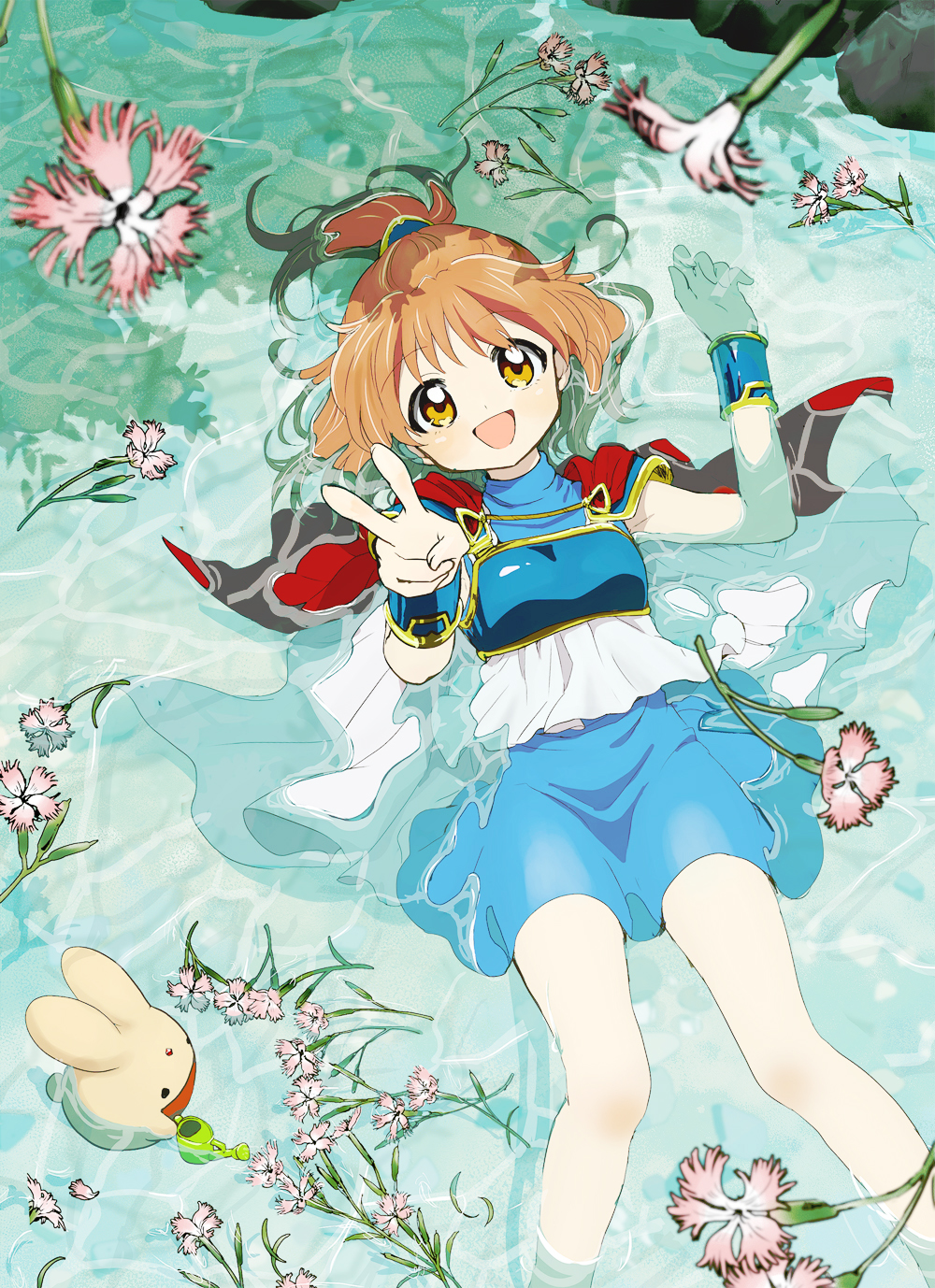 1girl, :d, akakokko, arle_nadja, armor, armored_dress, brown_eyes, brown_hair
