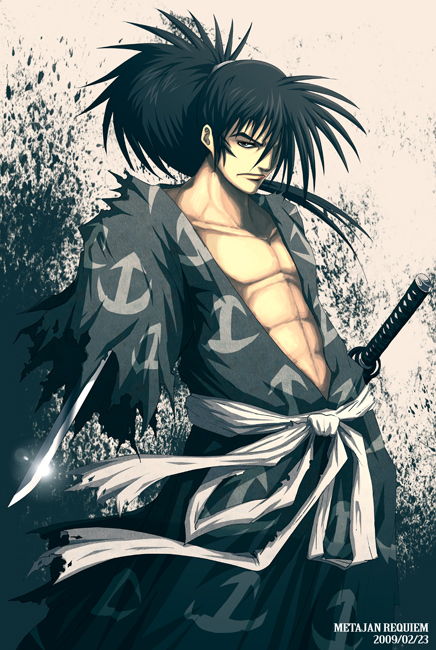black_hair, dororo_(tezuka), hyakkimaru_(character), japanese_clothes, katana, kei-suwabe, male, ponytail