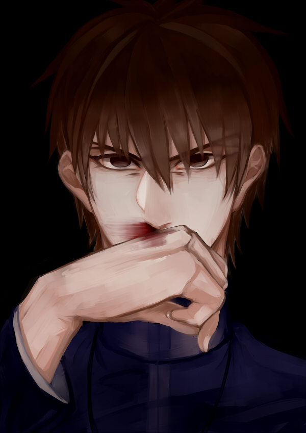 1boy, blood, brown_eyes, brown_hair, fate/zero, fate_(series), kotomine_kirei, norio_(chiki!chiki!)