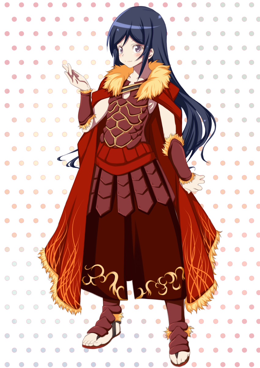 1girl, absurdres, aragaki_ayase, armor, blue_hair, blush, cape, collarbone