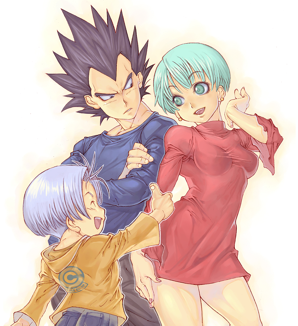black_hair, blue_eyes, blue_hair, bulma, dragon_ball, dragon_ball_z, family, katsutake