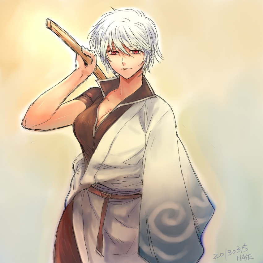 1girl, genderswap, gintama, hase_(nafela), highres, looking_at_viewer, red_eyes, sakata_gintoki
