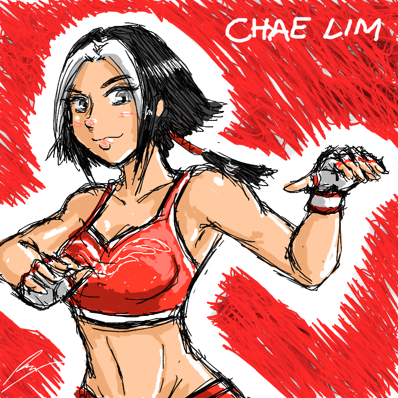 1girl, black_hair, borockman, braid, breasts, chae_lim, fingerless_gloves, gloves