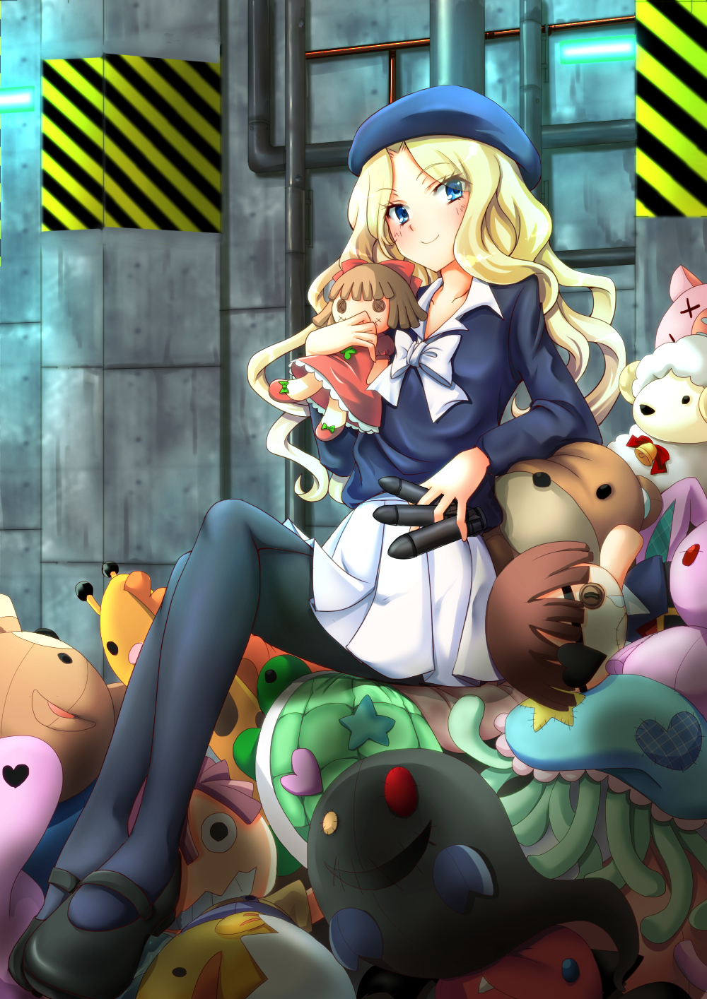 1girl, beret, blonde_hair, blue_eyes, chize, doll, frenda_seivelun, ghost