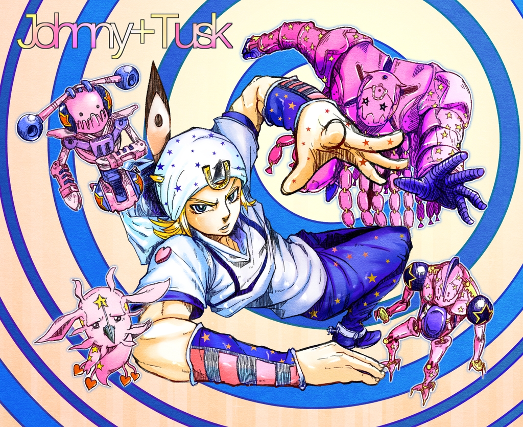 1boy, beanie, blonde_hair, blue_eyes, hat, horseshoe, johnny_joestar, jojo_no_kimyou_na_bouken