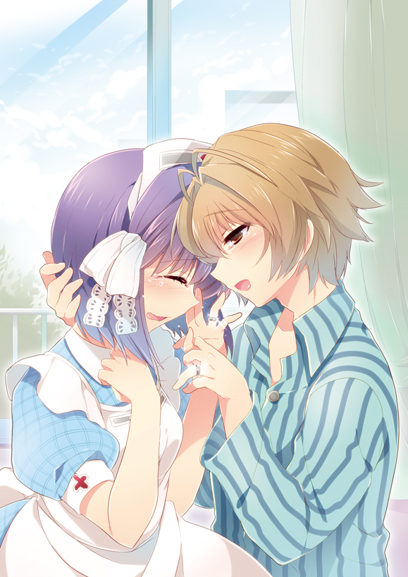 1boy, 1girl, brown_eyes, brown_hair, clannad, closed_eyes, couple, fujibayashi_ryou