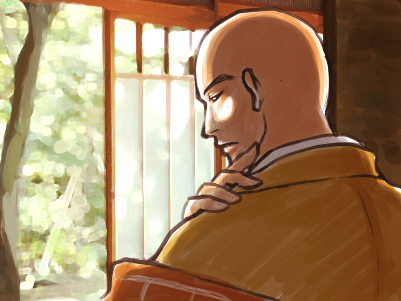 1boy, bald, brevel, chinese_clothes, eyebrows, lei-fei, monk, solo