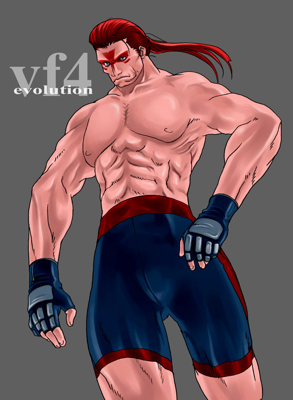 1boy, abs, blue_eyes, facial_tattoo, fingerless_gloves, g-room_honten, gloves, muscle