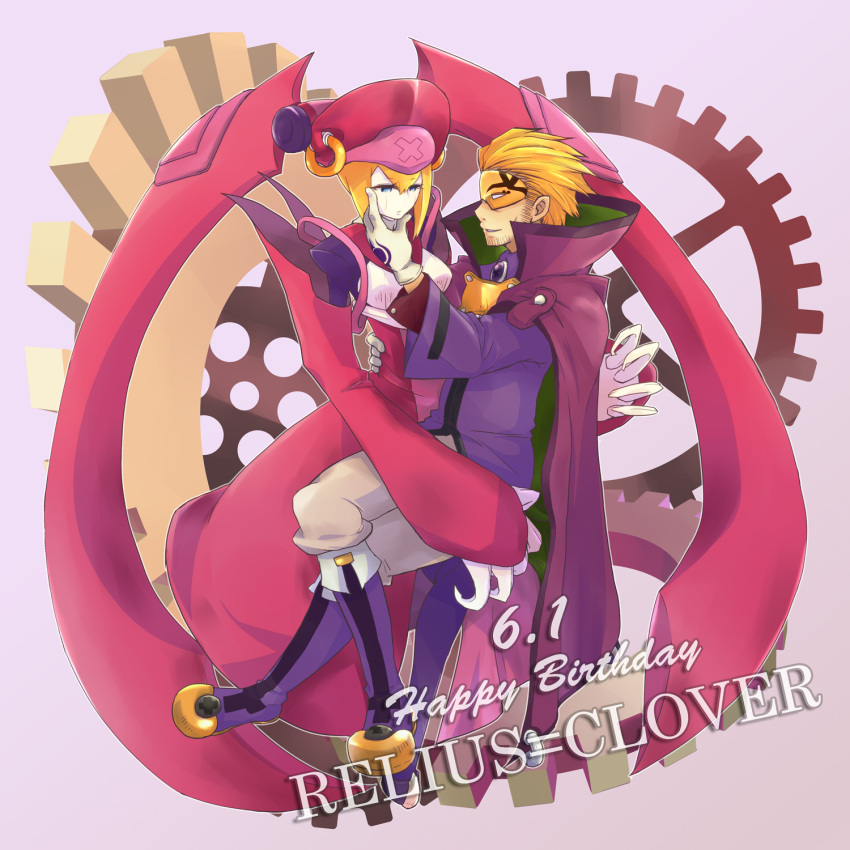 1boy, android, birthday, blazblue, blonde_hair, blue_eyes, boots, cape