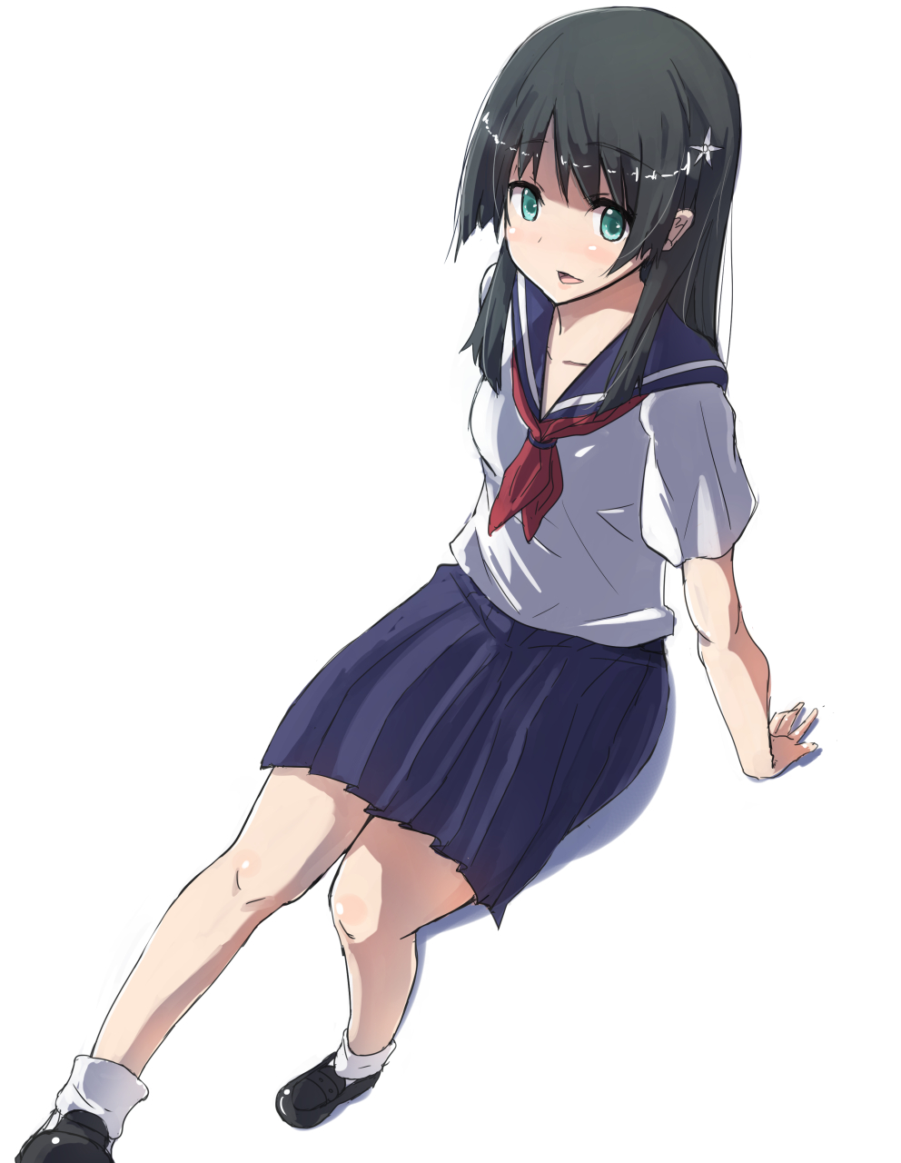 1girl, black_hair, flower, hair_flower, hair_ornament, highres, long_hair, saten_ruiko