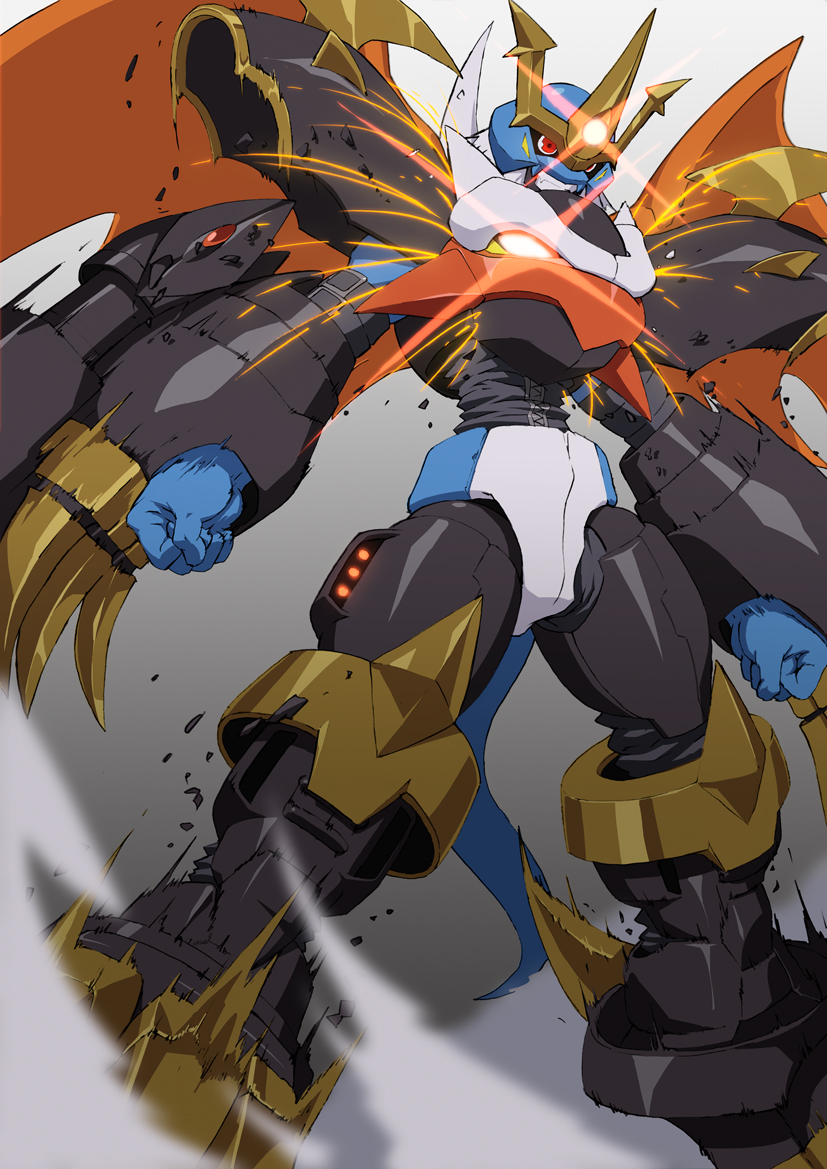 armor, buckle, cannon, claws, digimon, digimon_adventure_02, glowing, glowing_eyes