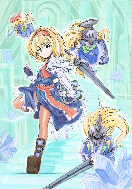 alice_margatroid, armor, blonde_hair, blue_eyes, book, bow, capelet, crystal