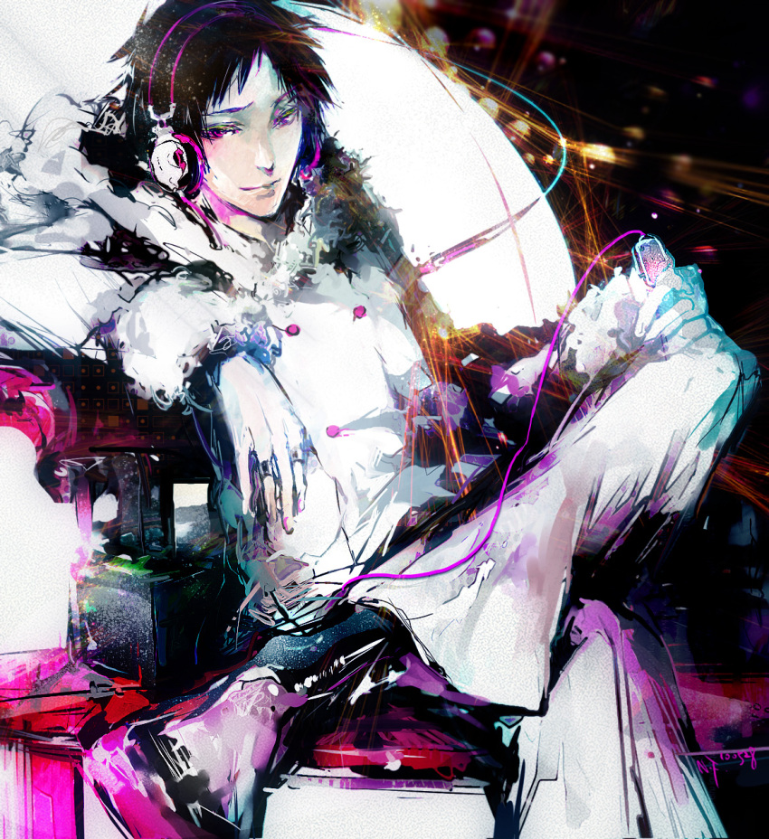 alternate_costume, black_hair, boots, coat, durarara!!, headset, highres, jacket