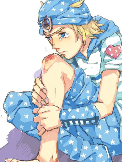 1boy, beanie, blonde_hair, blue_eyes, hat, heart, johnny_joestar, jojo_no_kimyou_na_bouken