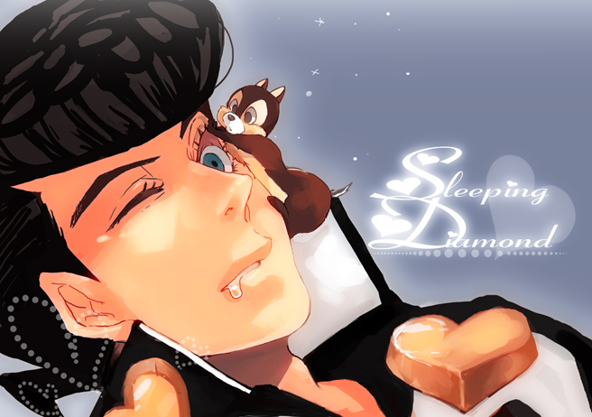 1boy, black_hair, blue_eyes, chip_'n_dale_rescue_rangers, chip_(disney), crossover, disney, gakuran