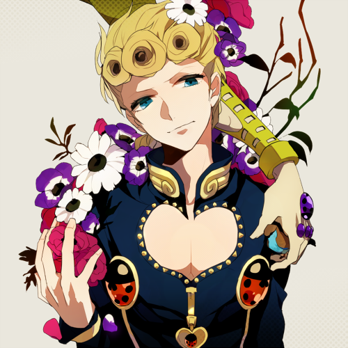 1boy, blonde_hair, blue_eyes, flower, giorno_giovanna, gold_experience, jojo_no_kimyou_na_bouken, ladybug
