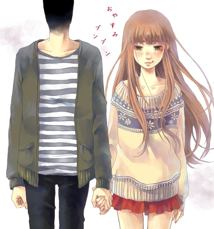 1boy, 1girl, brown_eyes, brown_hair, bruise, couple, eyebrows, faceless