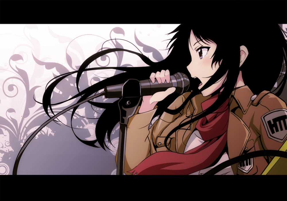 1girl, akiyama_mio, black_eyes, black_hair, blush, cosplay, floating_hair, hikasa_youko