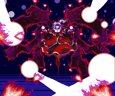1girl, blue_eyes, fireball, kenpfar, laser, lowres, multiple_wings, pixel_art
