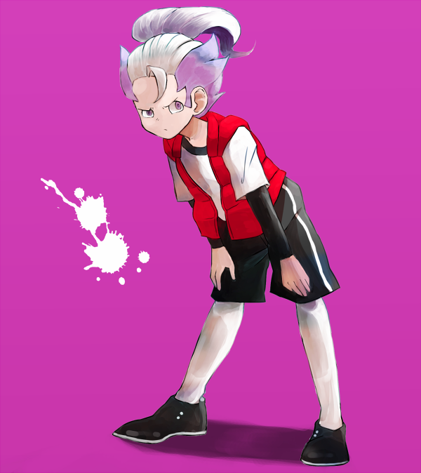 1boy, dekki, garu_(inazuma_eleven), inazuma_eleven_(series), inazuma_eleven_go, inazuma_eleven_go_chrono_stone, long_hair, male, multicolored_hair, nekonosu, simple_background, solo, standing, two-tone_hair