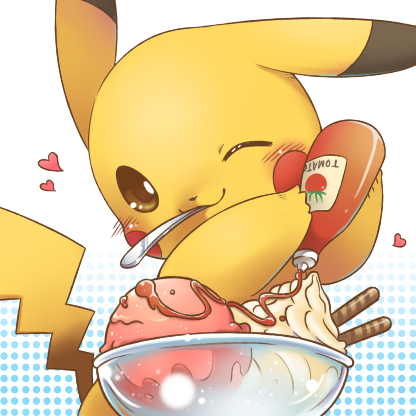 blush, bowl, food, heart, ice_cream, jimmy2929, ketchup, no_humans