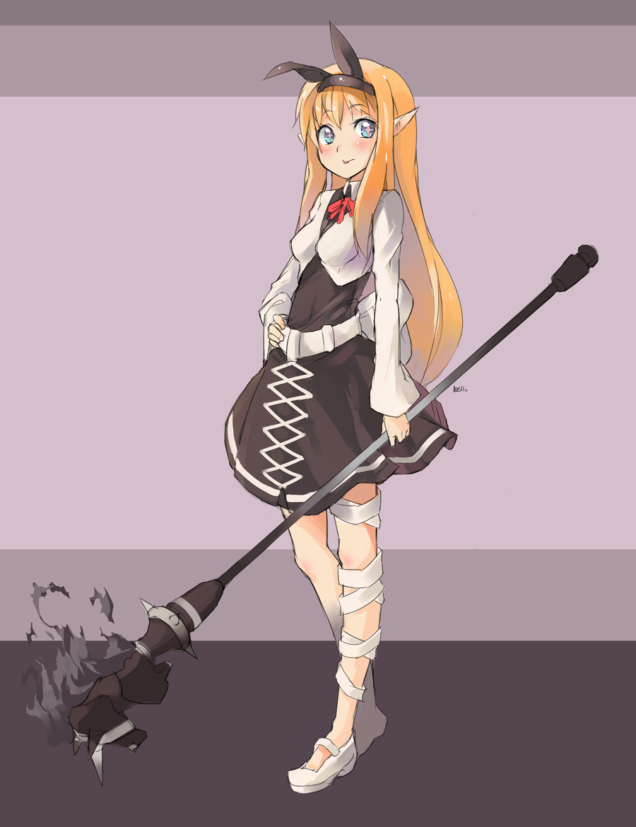 +_+, 1girl, bandages, blonde_hair, bow, dress, hair_bow, long_hair