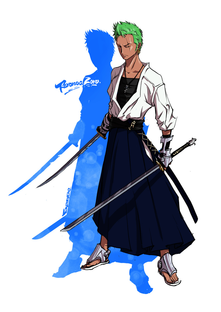 18750931225_(expsyche), absurdres, green_hair, highres, katekyo_hitman_reborn, male, one_piece, roronoa_zoro, scar, short_hair, solo, sword, weapon, yamamoto_takeshi, yamamoto_takeshi_(cosplay)