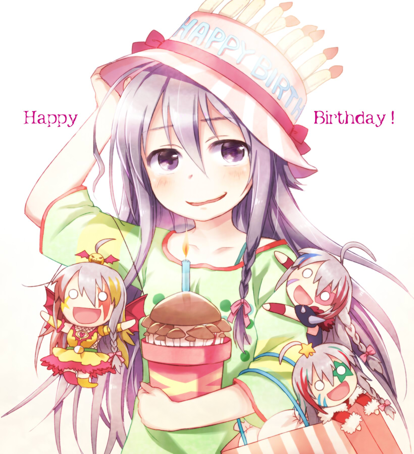 1girl, ahoge, blush, braid, collarbone, demon_wings, doll, doseki_udon