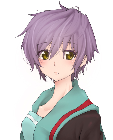 1girl, cardigan, grey_hair, nagato_yuki, ruruta, school_uniform, serafuku, short_hair, suzumiya_haruhi_no_yuuutsu, yellow_eyes