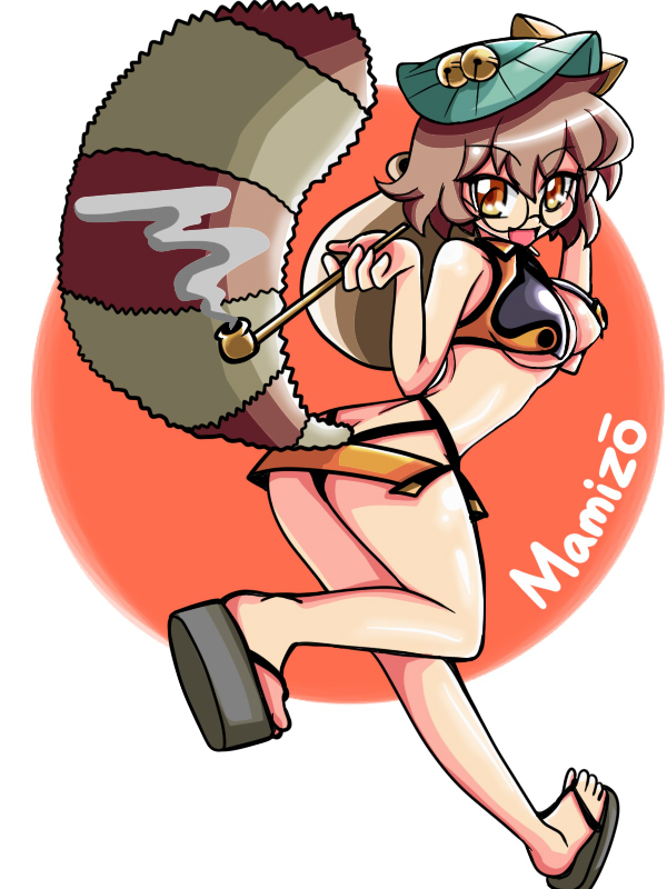 1girl, animal_ears, bell, blazblue, breasts, brown_eyes, brown_hair, character_name