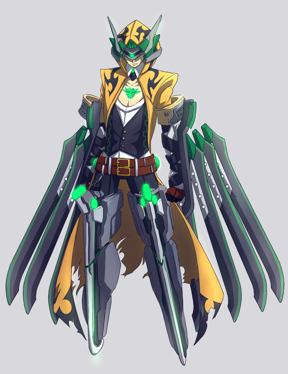 1boy, arm_blade, armor, belt, blade, blazblue, blazblue:_chrono_phantasma, blazblue_insignia