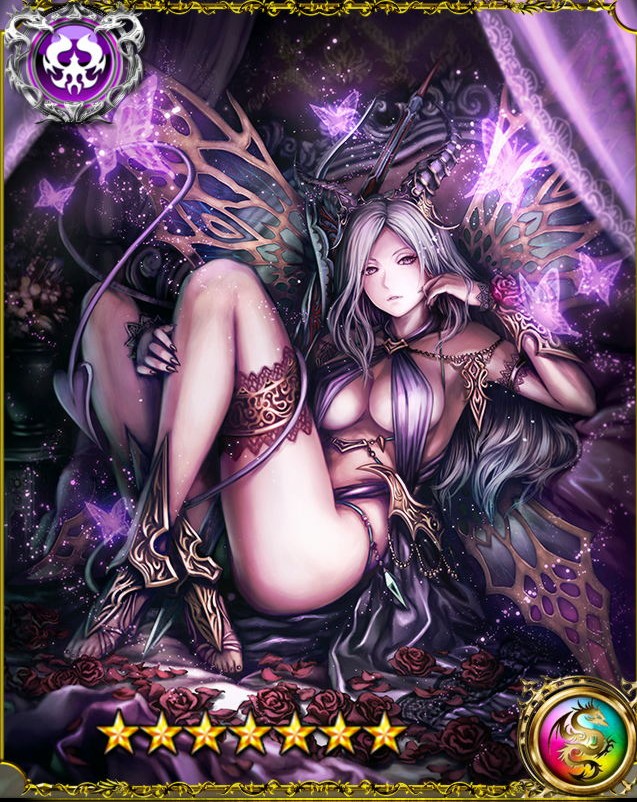 1girl, anbe_yoshirou, bare_shoulders, bikini, butterfly, demon_horns, demon_tail, detached_sleeves